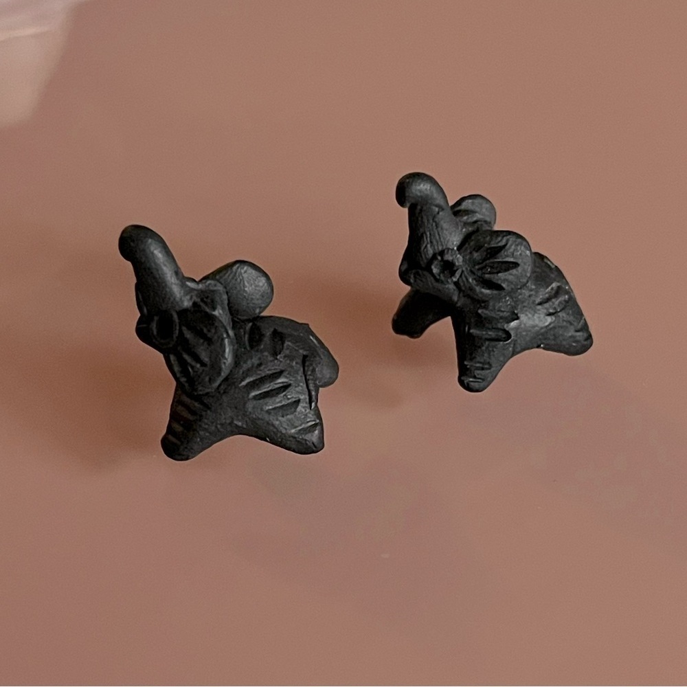Tiny Clay Black Elephant Set of 2 - Handmade